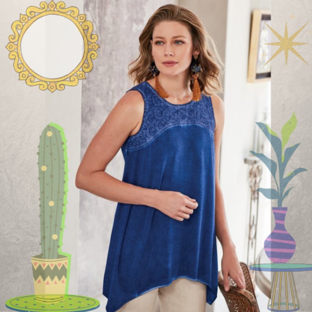 Deep Navy Kyela Tank Embroidered by Soft Surroundings - Size - M- NWT